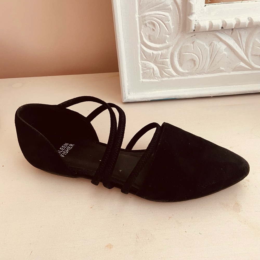 Eileen Fisher Black Suede Strappy Flats size 7